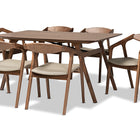 Baxton Studio Harland Mid-Century Modern Grey Faux Leather Upholstered and Walnut Brown Finished Wood 7-Piece Dining Set