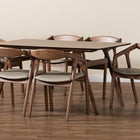 Baxton Studio Harland Mid-Century Modern Grey Faux Leather Upholstered and Walnut Brown Finished Wood 7-Piece Dining Set