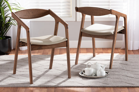 Baxton Studio Harland Mid-Century Modern Grey Faux Leather Upholstered and Walnut Brown Finished Wood 2-Piece Dining Chair Set