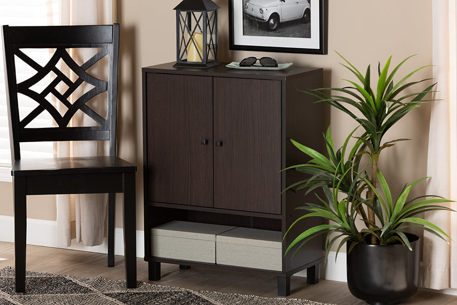 Baxton Studio Rossin Modern and Contemporary Dark Brown Finished Wood 2-Door Entryway Shoe Storage Cabinet with Bottom Shelf