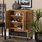 Baxton Studio Rossin Modern and Contemporary Oak Brown Finished Wood 2-Door Entryway Shoe Storage Cabinet with Bottom Shelf