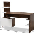Baxton Studio Tobias Mid-Century Modern Two-Tone White and Walnut Brown Finished Wood Storage Computer Desk with Shelves