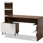 Baxton Studio Tobias Mid-Century Modern Two-Tone White and Walnut Brown Finished Wood Storage Computer Desk with Shelves