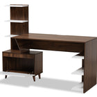 Baxton Studio Tobias Mid-Century Modern Two-Tone White and Walnut Brown Finished Wood Storage Computer Desk with Shelves