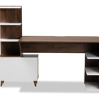 Baxton Studio Tobias Mid-Century Modern Two-Tone White and Walnut Brown Finished Wood Storage Computer Desk with Shelves