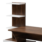 Baxton Studio Tobias Mid-Century Modern Two-Tone White and Walnut Brown Finished Wood Storage Computer Desk with Shelves