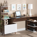 Baxton Studio Tobias Mid-Century Modern Two-Tone White and Walnut Brown Finished Wood Storage Computer Desk with Shelves