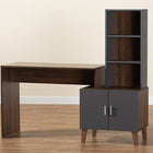 Baxton Studio Jaeger Modern and Contemporary Two-Tone Walnut Brown and Dark Grey Finished Wood Storage Desk with Shelves