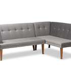 Baxton Studio Stewart Mid-Century Modern Grey Velvet Upholstered and Walnut Brown Finished Wood 2-Piece Dining Nook Banquette Set