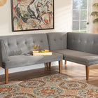 Baxton Studio Stewart Mid-Century Modern Grey Velvet Upholstered and Walnut Brown Finished Wood 2-Piece Dining Nook Banquette Set