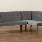 Baxton Studio Stewart Mid-Century Modern Grey Velvet Upholstered and Walnut Brown Finished Wood 2-Piece Dining Nook Banquette Set