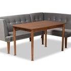 Baxton Studio Stewart Mid-Century Modern Grey Velvet Upholstered and Walnut Brown Finished Wood 3-Piece Dining Nook Set