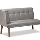 Baxton Studio Stewart Mid-Century Modern Grey Velvet Upholstered and Walnut Brown Finished Wood 3-Piece Dining Nook Set