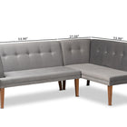 Baxton Studio Stewart Mid-Century Modern Grey Velvet Upholstered and Walnut Brown Finished Wood 2-Piece Dining Nook Banquette Set