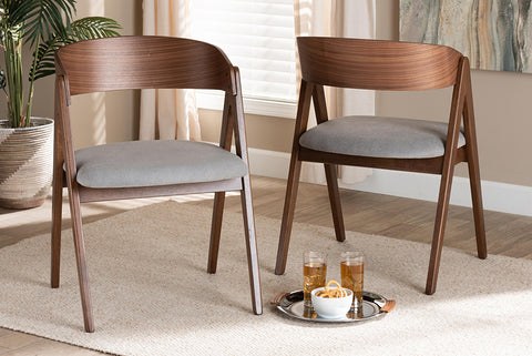 Baxton Studio Danton Mid-Century Modern Grey Fabric Upholstered and Walnut Brown Finished Wood 2-Piece Dining Chair Set
