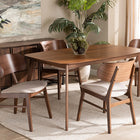 Baxton Studio Alston Mid-Century Modern Beige Fabric Upholstered and Walnut Brown Finished Wood 5-Piece Dining Set