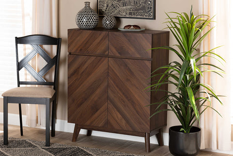 Baxton Studio Hartman Mid-Century Modern Walnut Brown Finished Wood Shoe Cabinet
