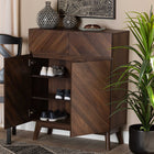 Baxton Studio Hartman Mid-Century Modern Walnut Brown Finished Wood Shoe Cabinet