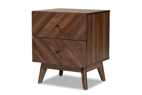 Baxton Studio Hartman Mid-Century Modern Walnut Brown Finished Wood 2-Drawer Nightstand
