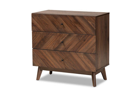 Baxton Studio Hartman Mid-Century Modern Walnut Brown Finished Wood 3-Drawer Storage Chest