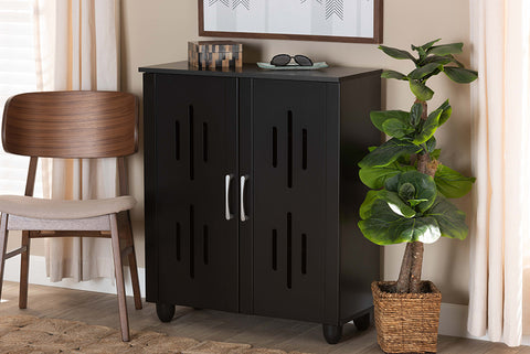 Baxton Studio Renley Modern and Contemporary Black Finished Wood 2-Door Shoe Storage Cabinet