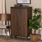 Baxton Studio Talon Modern and Contemporary Two-Tone Walnut Brown and Dark Grey Finished Wood 2-Door Shoe Storage Cabinet