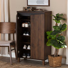 Baxton Studio Talon Modern and Contemporary Two-Tone Walnut Brown and Dark Grey Finished Wood 2-Door Shoe Storage Cabinet