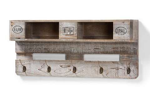 Baxton Studio Ferguson Vintage Rustic Whitewashed Grey Oak Finished Wood Wall Mounted Coat Rack with Shelves