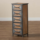 Baxton Studio Laurel Rustic Industrial Antique Grey Finished Metal and Whitewashed Oak Brown Finished Wood 5-Drawer Accent Storage Cabinet