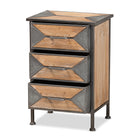 Baxton Studio Laurel Rustic Industrial Antique Grey Finished Metal and Whitewashed Oak Brown Finished Wood 3-Drawer End Table