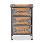 Baxton Studio Laurel Rustic Industrial Antique Grey Finished Metal and Whitewashed Oak Brown Finished Wood 3-Drawer End Table