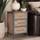 Baxton Studio Laurel Rustic Industrial Antique Grey Finished Metal and Whitewashed Oak Brown Finished Wood 3-Drawer End Table