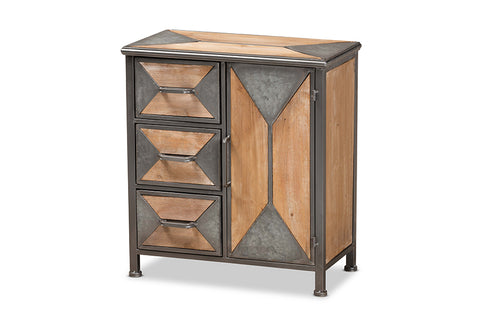 Baxton Studio Laurel Rustic Industrial Antique Grey Finished Metal and Whitewashed Oak Brown Finished Wood 3-Drawer Accent Storage Cabinet