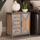Baxton Studio Laurel Rustic Industrial Antique Grey Finished Metal and Whitewashed Oak Brown Finished Wood 3-Drawer Accent Storage Cabinet