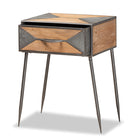 Baxton Studio Laurel Rustic Industrial Antique Grey Finished Metal and Whitewashed Oak Brown Finished Wood 1-Drawer End Table