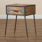 Baxton Studio Laurel Rustic Industrial Antique Grey Finished Metal and Whitewashed Oak Brown Finished Wood 1-Drawer End Table