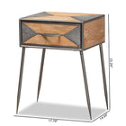 Baxton Studio Laurel Rustic Industrial Antique Grey Finished Metal and Whitewashed Oak Brown Finished Wood 1-Drawer End Table
