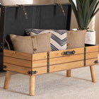Baxton Studio Amena Rustic Transitional Dark Brown PU Leather Upholstered and Oak Finished Wood Large Storage Ottoman