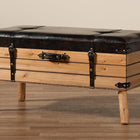 Baxton Studio Amena Rustic Transitional Dark Brown PU Leather Upholstered and Oak Finished Wood Large Storage Ottoman