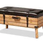 Baxton Studio Amena Rustic Transitional Dark Brown PU Leather Upholstered and Oak Finished Wood Large Storage Ottoman