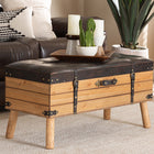 Baxton Studio Amena Rustic Transitional Dark Brown PU Leather Upholstered and Oak Finished Wood Large Storage Ottoman