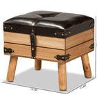 Baxton Studio Amena Rustic Transitional Dark Brown PU Leather Upholstered and Oak Finished Wood Small Storage Ottoman
