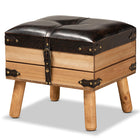 Baxton Studio Amena Rustic Transitional Dark Brown PU Leather Upholstered and Oak Finished Wood Small Storage Ottoman