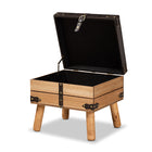 Baxton Studio Amena Rustic Transitional Dark Brown PU Leather Upholstered and Oak Finished Wood Small Storage Ottoman