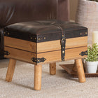 Baxton Studio Amena Rustic Transitional Dark Brown PU Leather Upholstered and Oak Finished Wood Small Storage Ottoman