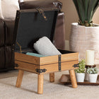 Baxton Studio Amena Rustic Transitional Dark Brown PU Leather Upholstered and Oak Finished Wood Small Storage Ottoman