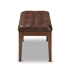 Baxton Studio Walsh Mid-Century Modern Dark Brown Leather-Effect Polyester Fabric Upholstered and Walnut Brown Finished Wood Dining Bench