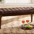 Baxton Studio Walsh Mid-Century Modern Dark Brown Leather-Effect Polyester Fabric Upholstered and Walnut Brown Finished Wood Dining Bench