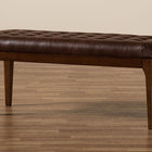 Baxton Studio Walsh Mid-Century Modern Dark Brown Leather-Effect Polyester Fabric Upholstered and Walnut Brown Finished Wood Dining Bench