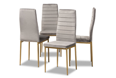 Baxton Studio Armand Modern Glam and Luxe Grey Velvet Fabric Upholstered and Gold Finished Metal 4-Piece Dining Chair Set